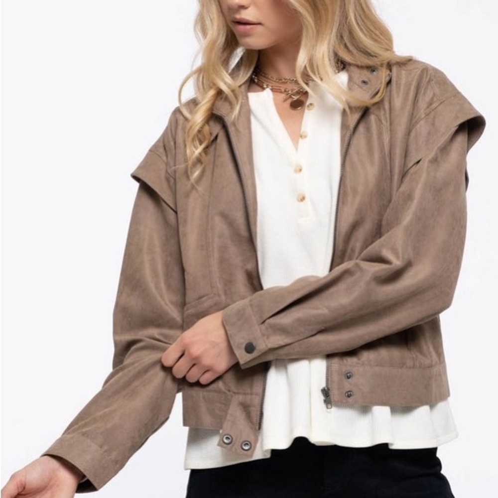 Suede Zip Up Moto Jacket ALMOND NWT